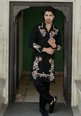 Midnight Black Gulzar Naqsh Embroidered Kurta Pant Set