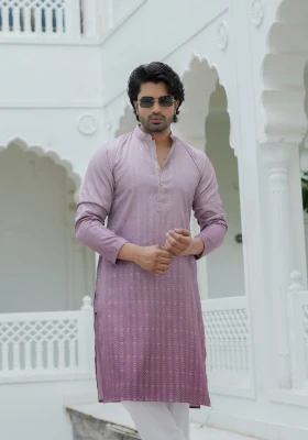 Dusty Purple Nazakat Tarangrekha Self Wooven Ombre Kurta - Purple