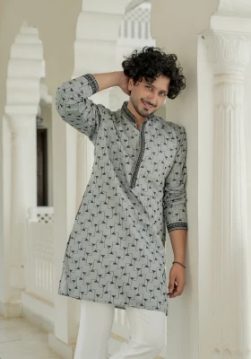 Ash Grey Nazakat Karigar Embroidered Kurta - Grey